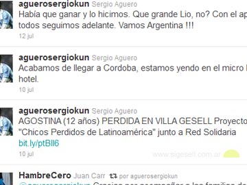 Este es el twit de Sergio Agero, referido a la busqueda de Agostina