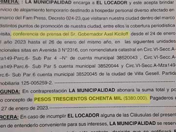 El contrato de alquiler para periodistas que acompaaban a Kicillof lo pag el Municipio..