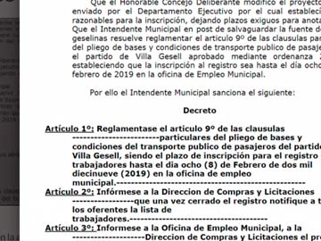 Decreto publicado en la web del Municipio, en donde corrige ante la solicitud de Cambiemos